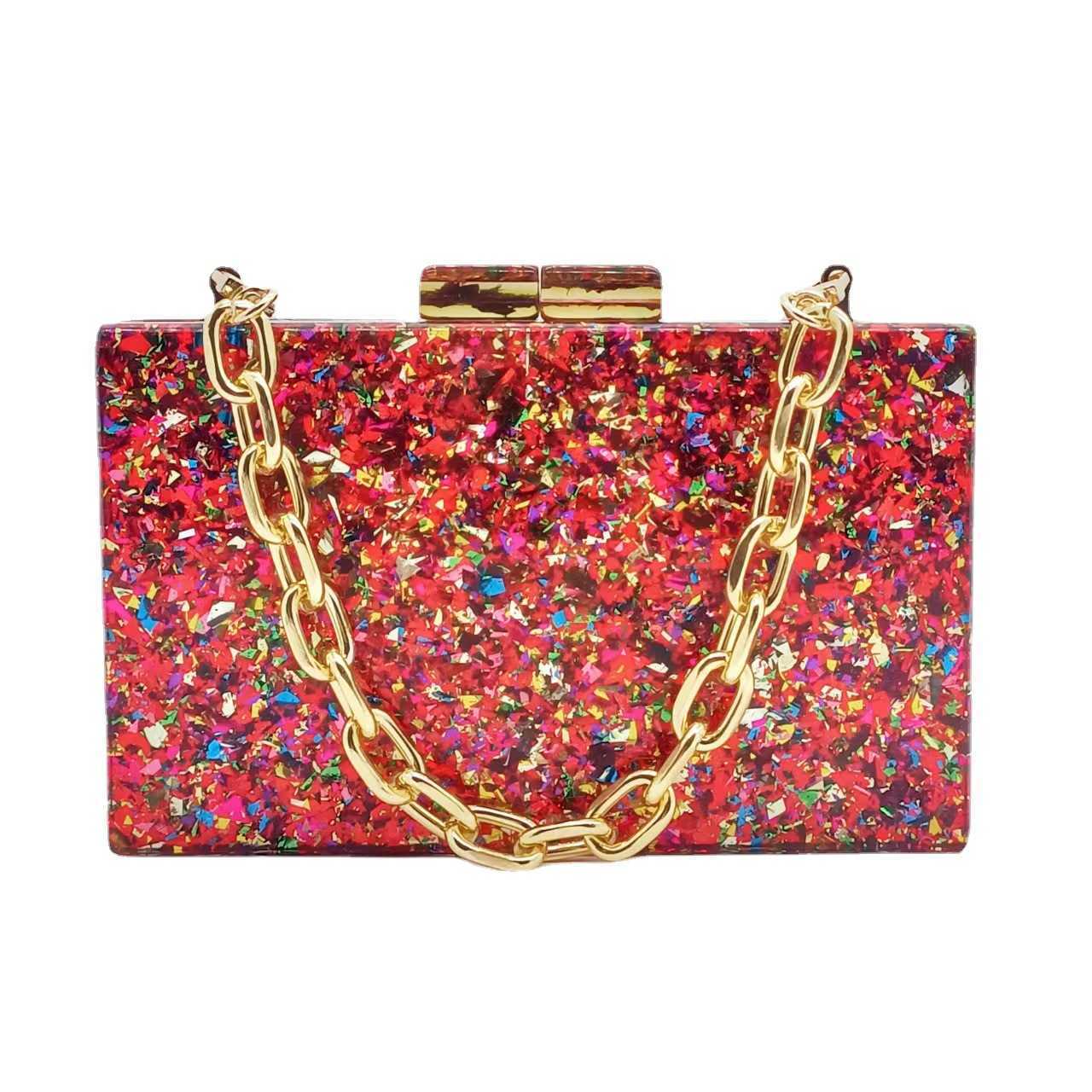 Womens Baita New One Shoulder Diagonal Straddle Bag Fashion Acrylic Bag Colorful SequDinner Party Handheld Bag