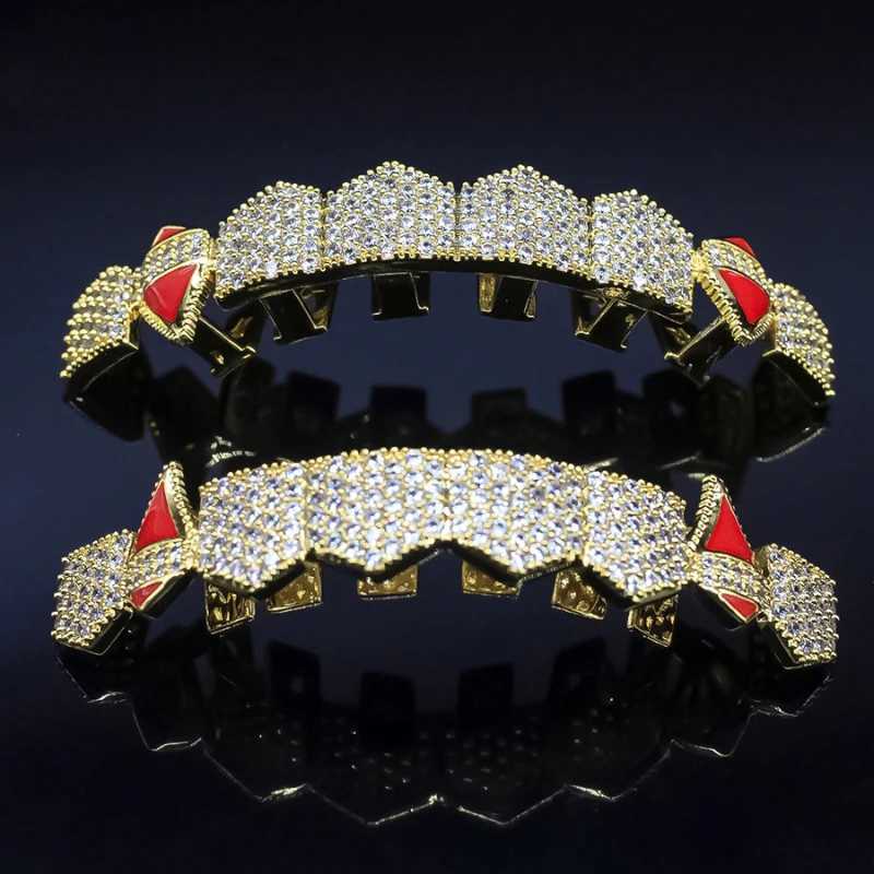 HipHop Hot Fans Shape Iced Out Teen Grizz Hip Hop Top and Bottom Grills Teeth Mouth Punk Hat Role Playing Party Jewelry Gifts W250412