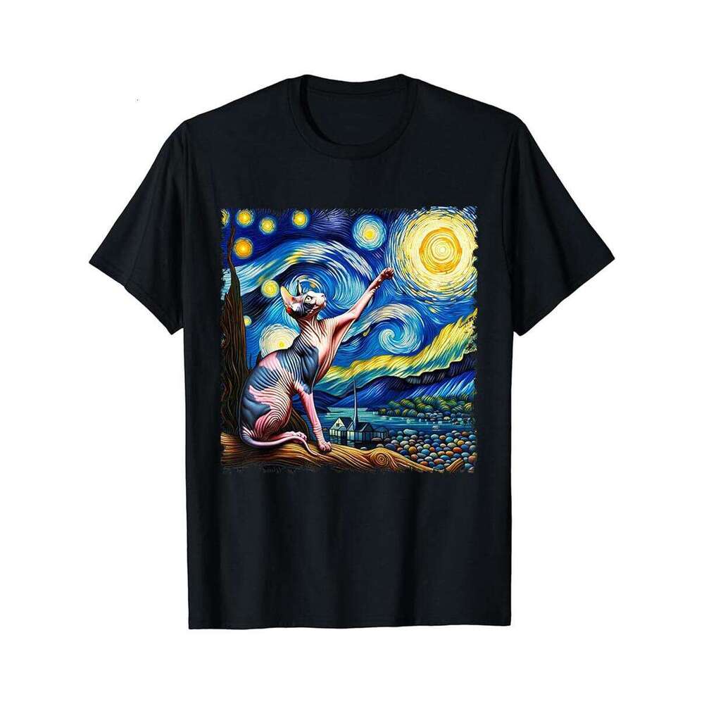 Designer T shirt Graphic Sphynx Cat Starry Night Cute Outfits Adorable Pets ,100% cotton, short sleeve , Wrinkle resistant, Casual, comfortable fit - 