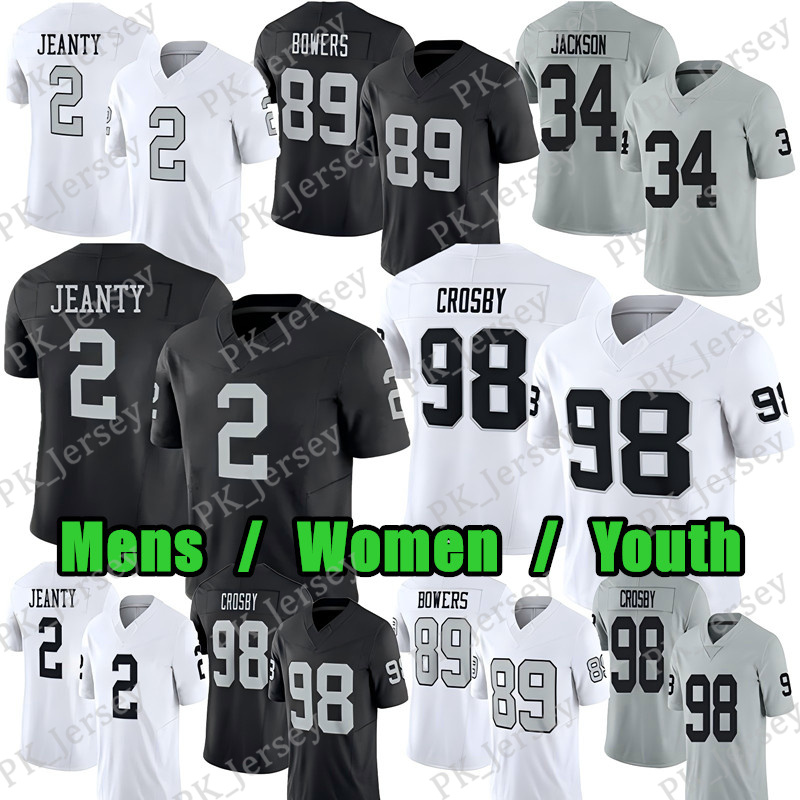 #98 Maxx Crosby Football Jersey #2 Ashton Jeanty Brock Bowers Geno Smith Bo Jackson Howie Long Daniel Carlson Zamir White O'Connell Ken Stabler Jeremy Chinn jerseys