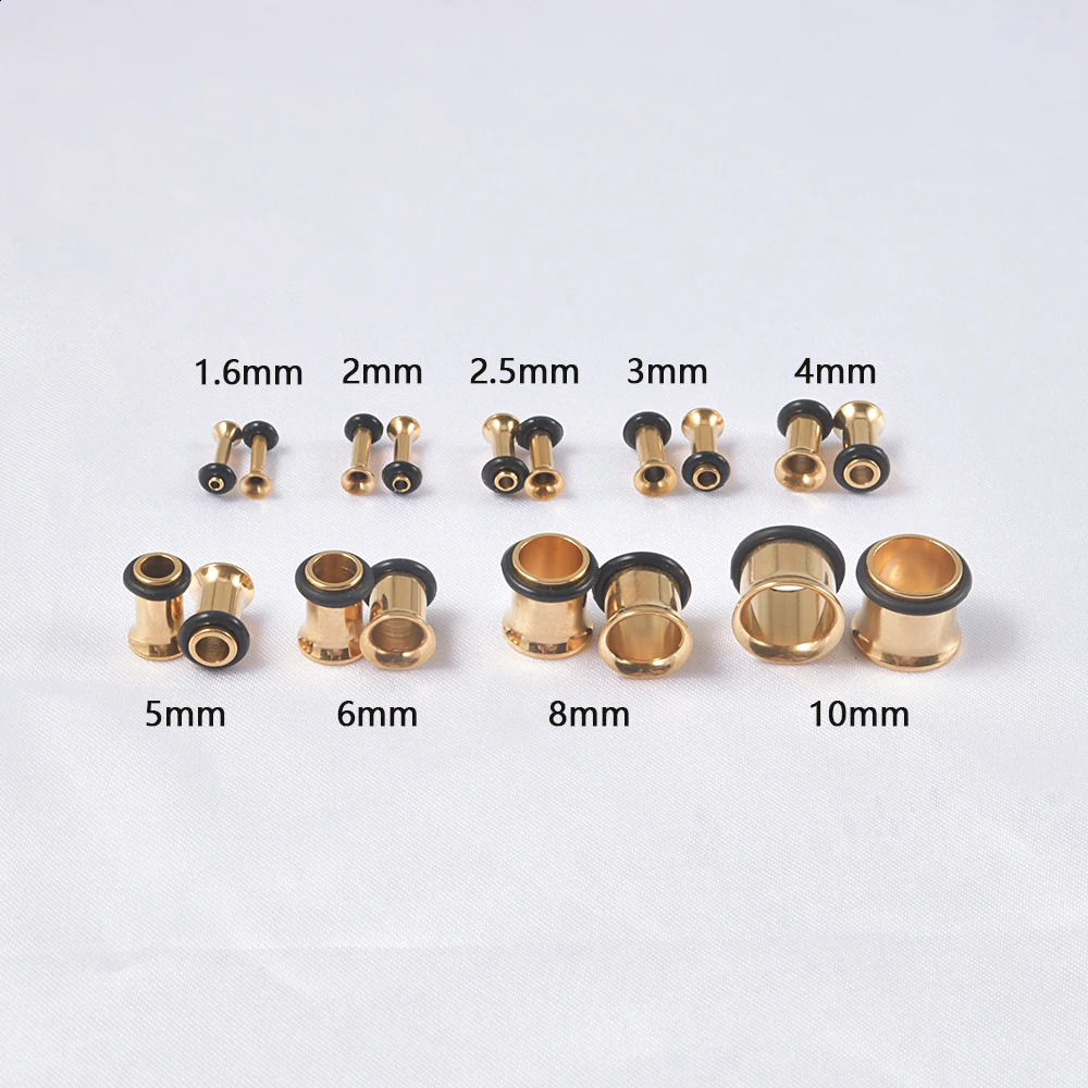 9Pairs Stainless Steel Gold Color Ear Taper Stretching Kit Gauge Expenders Set-18pcs Tapers Or Tunnels Piercing Jewelry 1.6-10mm 250403