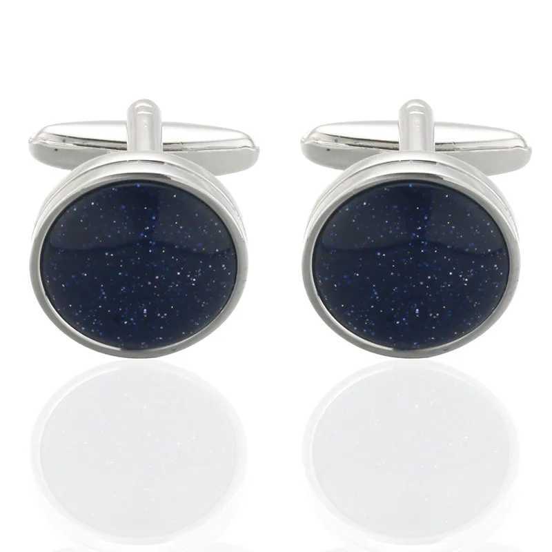 Memolisa Round Cufflinks Blue Black Stone Inlaid Fashion Mens Shirt Wedding Cufflinks High QualityT250412