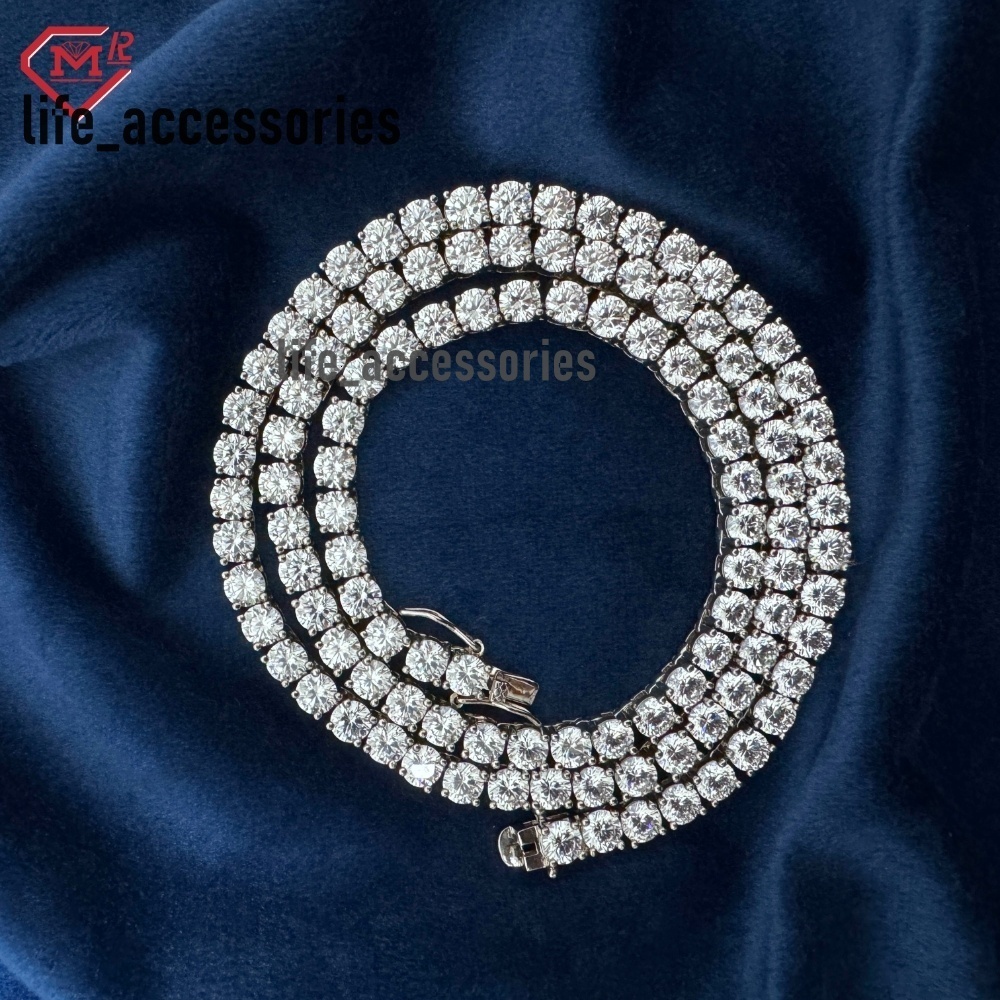 5mm Moissanite Tennis Necklace Iced Out Chain 925 Sliver Ready to Ship Moissanite Tennis Chain