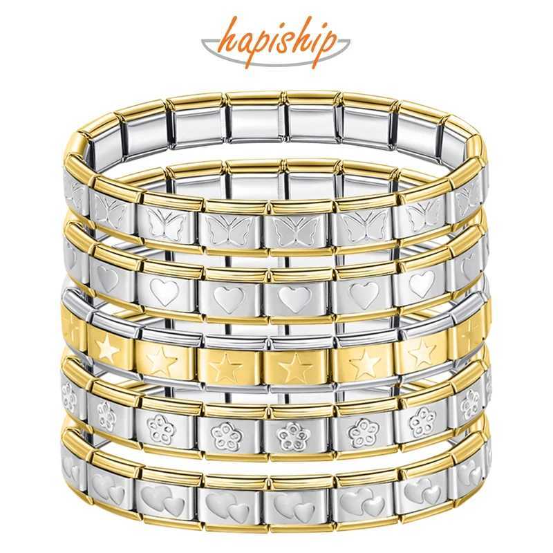 Hapiship 2024 New Womens 9mm Itanlian Elastic Star Heart Flower Charms Fashion Stainless Steel Bracelet Jewelry Gift ST-HUAC250411