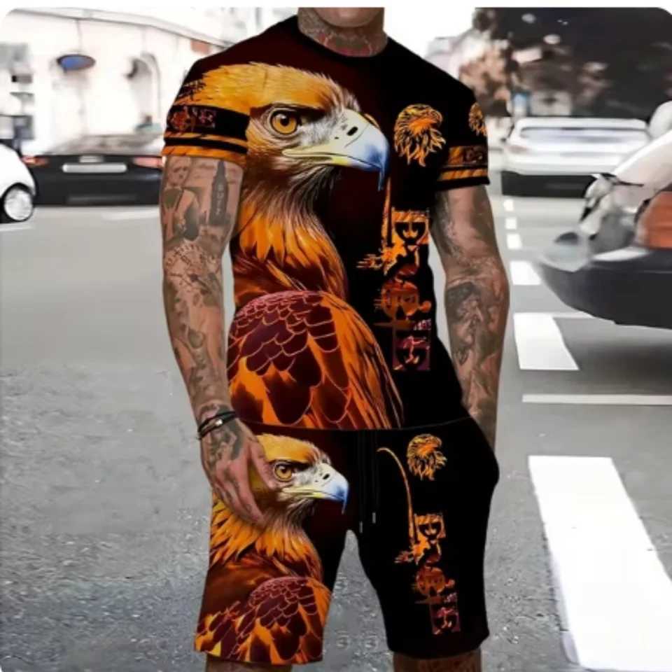 2024 Fashion Mens Printed Retro Eagle Pattern Summer Casual Breathable Sportswear Oversized Mens Y2K StyleXJ250412