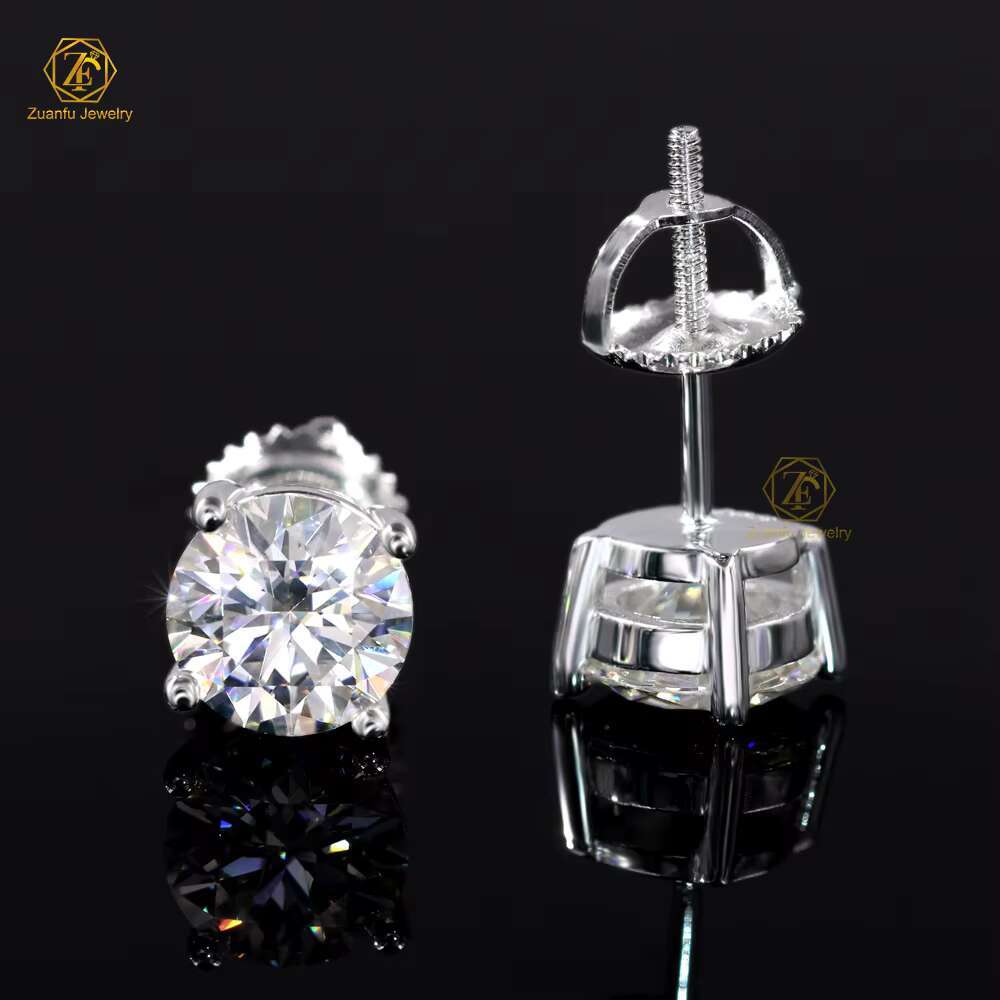 Classic Simple Design 5mm 6.5mm 8mm Moissanite Screw Back Earrings Pass Diamond 925 Silver Unisex Earring Hiphop Jewelry