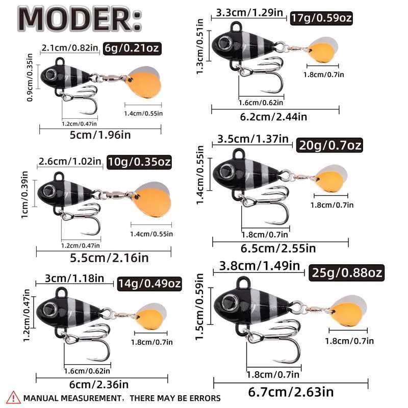 New Arrival 1PCS 6g/14g/26g Metal VIB Fishing Lure Spinner Sinking Rotating Spoon Pin Crankbait Sequins Baits Fishing Tackle Z250411
