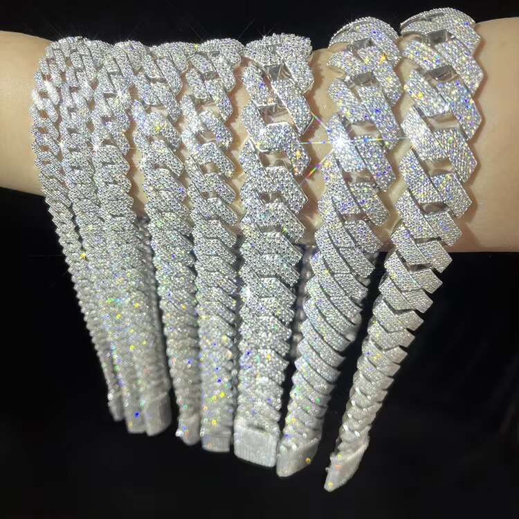 Fine Jewelry Bracelet 2Rows 8-20mm Full Size Design Hip Hop 925 Silver D-VVS1 Moissanite Diamond Cuban Link Bracelet Necklace