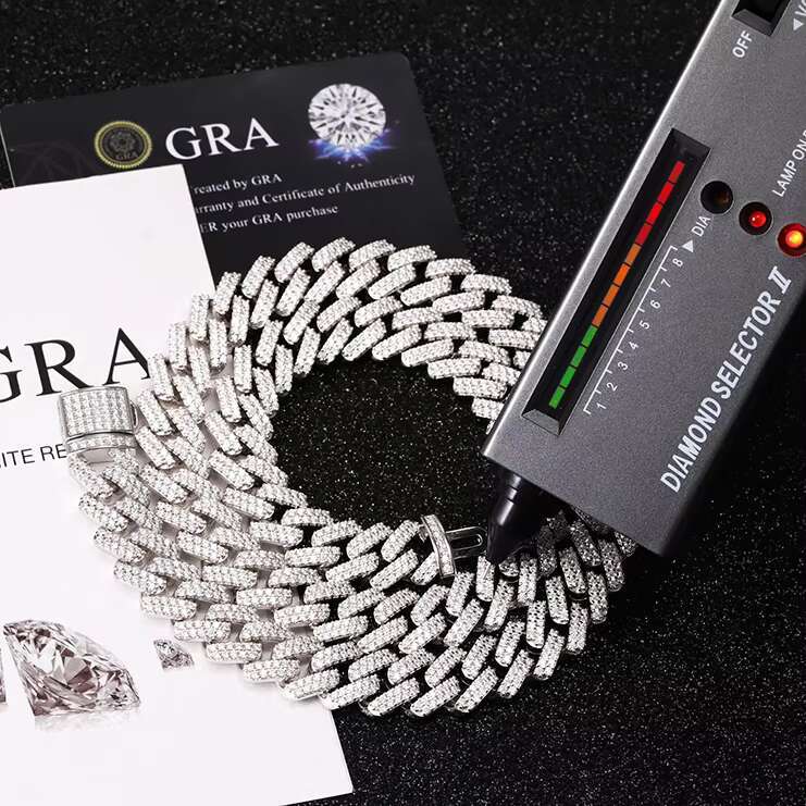 Ready to Ship 2rows 13mm S925 Sterling Silver Men HipHop Diamond Necklace VVS Moissanite Cuban Link Chain