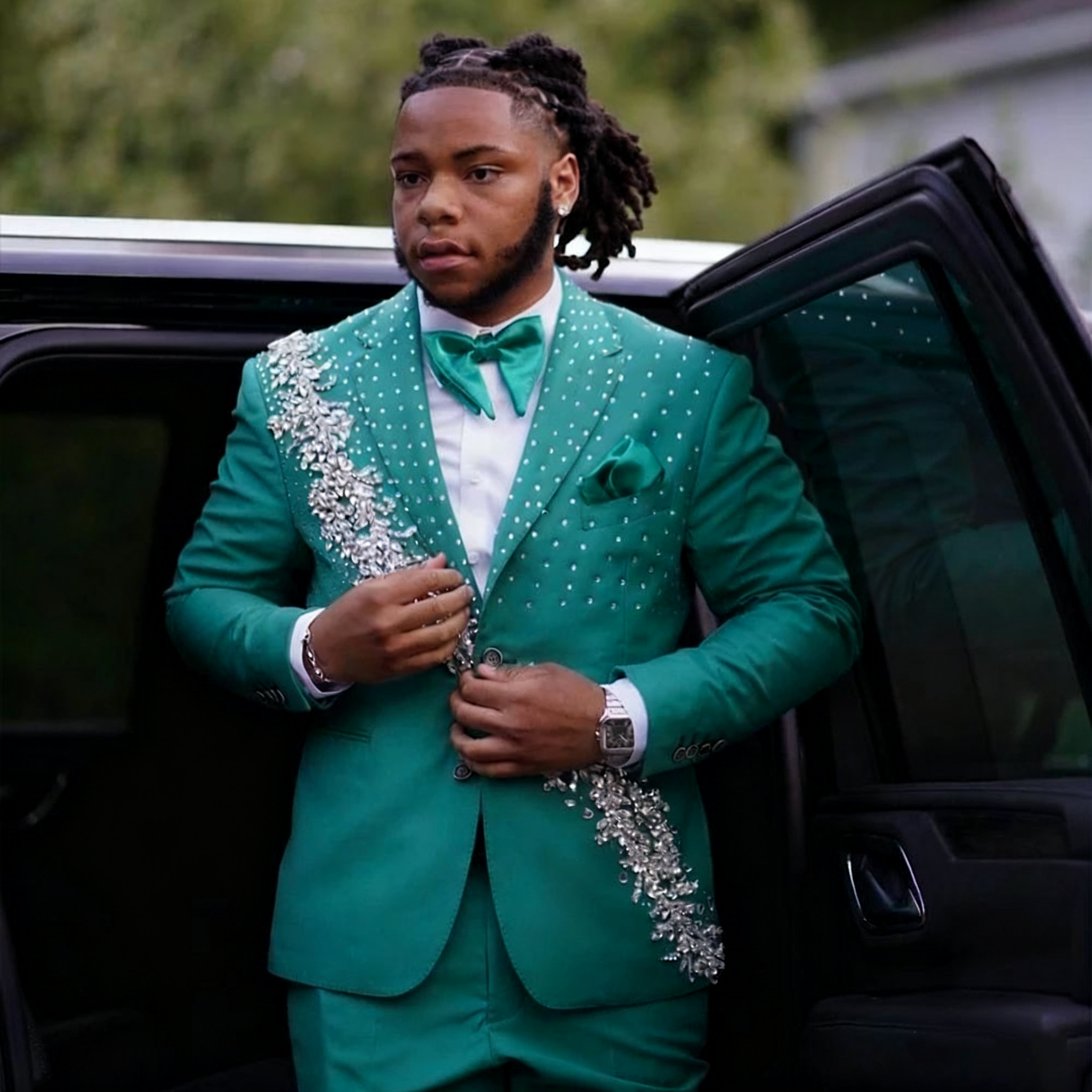 Vintage Men's Jacket Crystal Beading Blazer Two Pieces Set Notched Lapel Two Button Groom Coat Evening Prom Party Customized Jacket Pants Plus Si