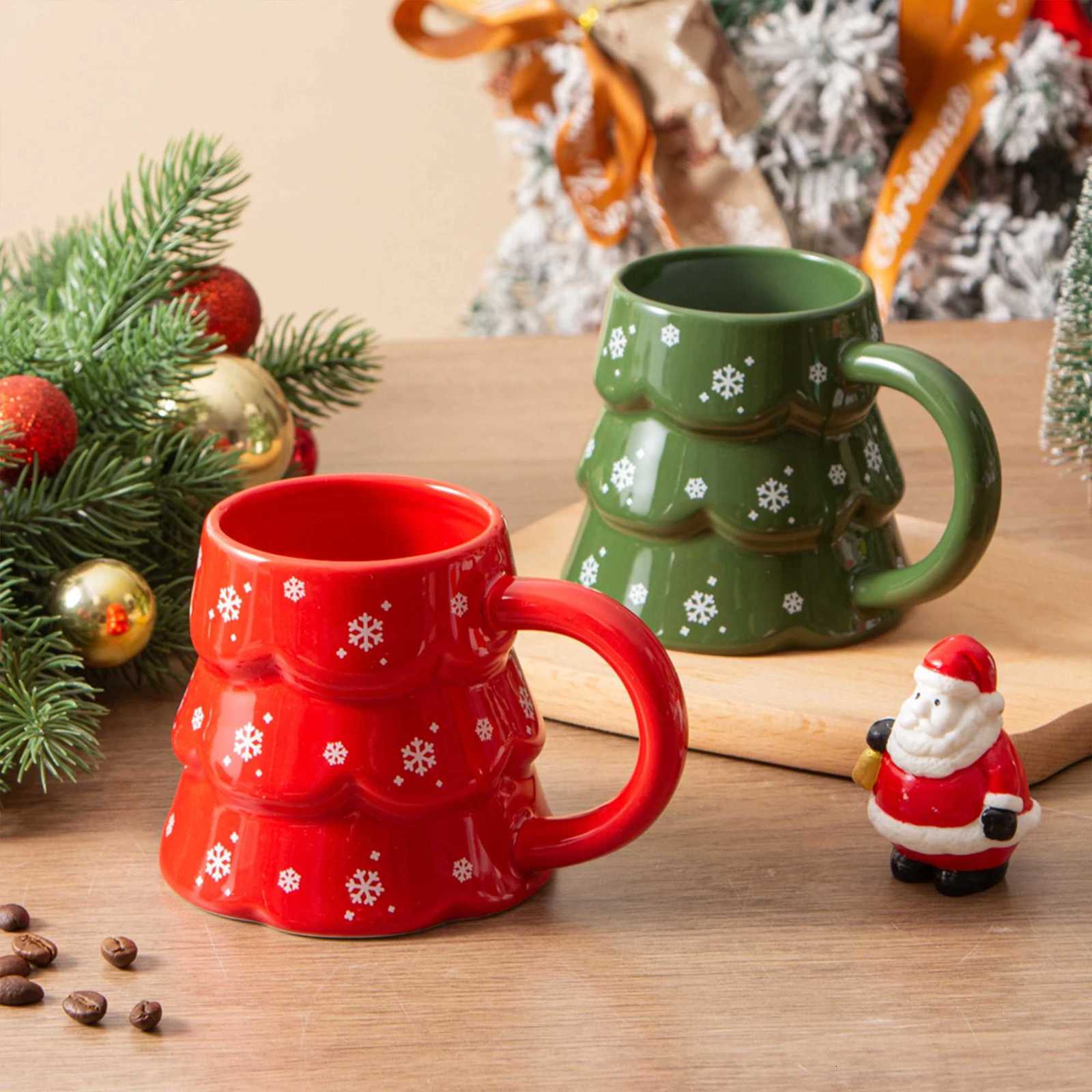 Christmas 1PC Christmas Tree Shaped Mug Creative Ceramic Coffee Cup for Home Living Room Restaurant Office Coffee Latte Milk Drinks Y251112