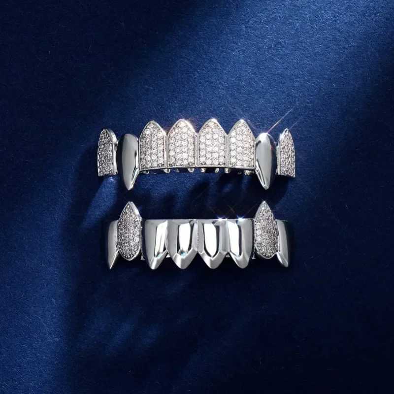 TOPGRILLZ Hip Hop Full CZ Stone Teeth Grillz Hat Cube Zircon Ice Out Mini Paving Mens and Womens Jewelry Top and Bottom Charm Grill W250412