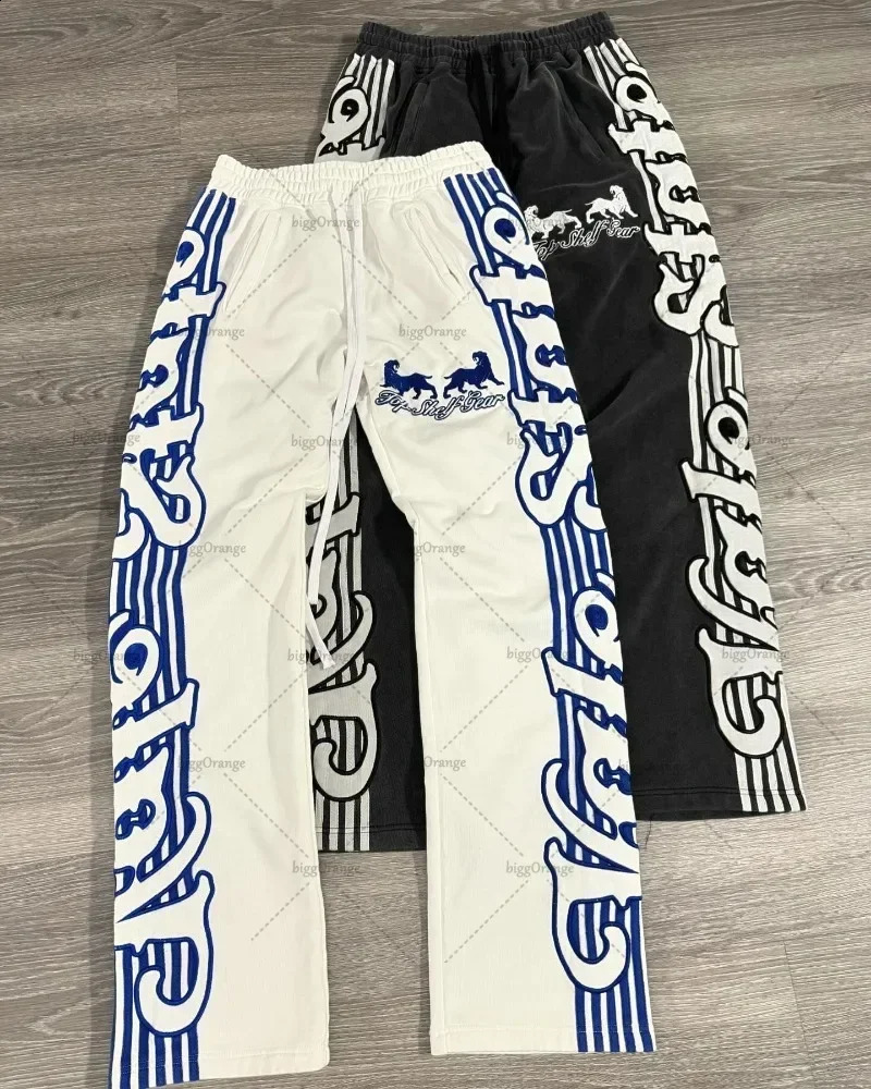 style simple and versatile fashion trendy sweatpants Hip-hop street striped letter print oversized baggy pants for mens 250411