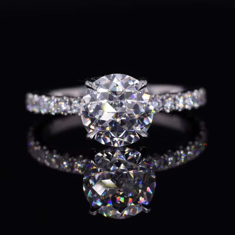 Starsgem Moissanite Ring Round Jubliee Cut 14k White Gold Pave Band Ring for Engagement