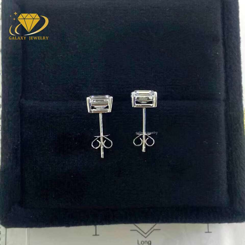 Customized S925 Silver 1.0 Carat 5x7mm 10k 14k 18k Gold Emerald Cut Stud Earring Ice Diamond Fashion Jewelry Earrings Women