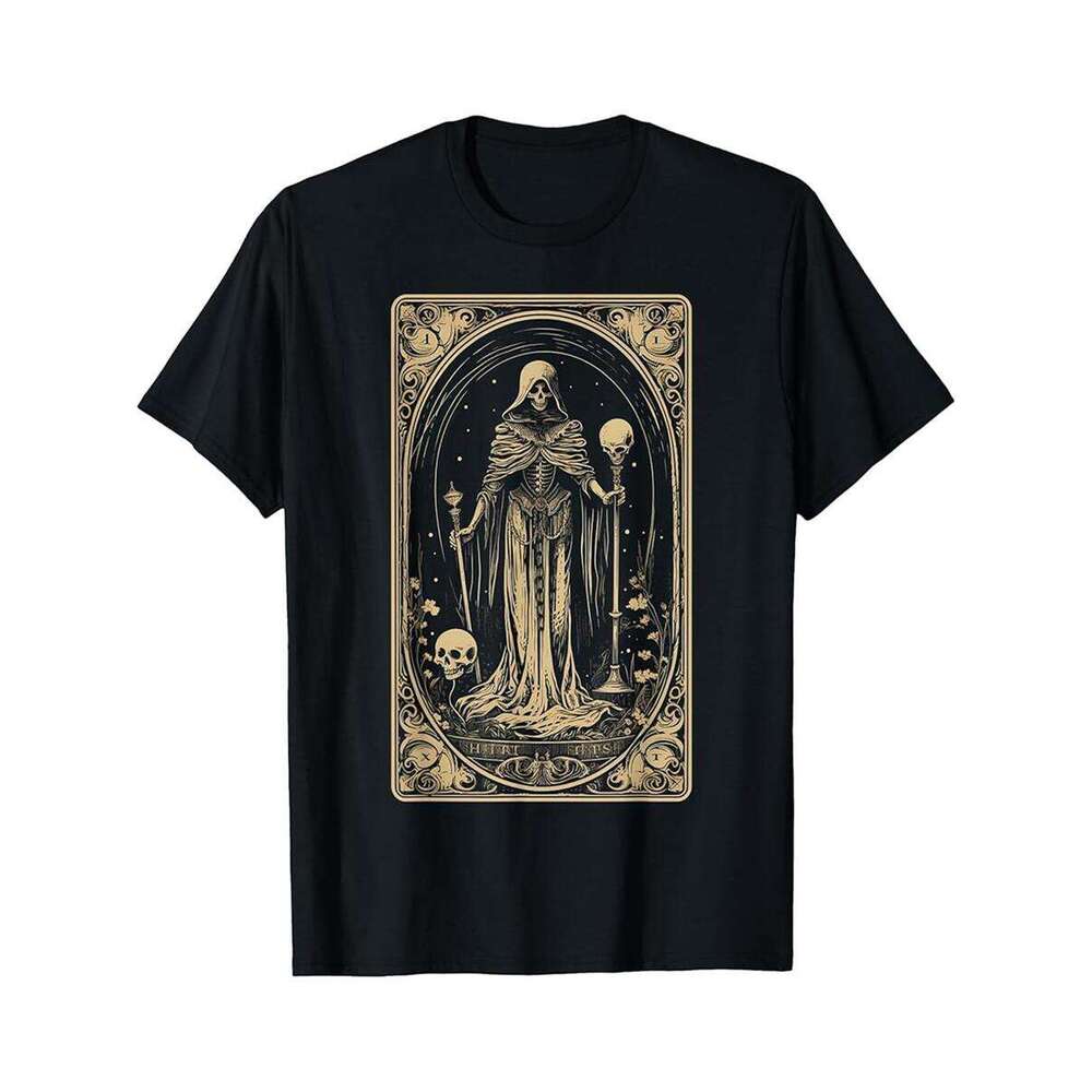 Designer T shirt Skeleton Tarot Card Halloween Custom Graphic Tees for Men - 220g T shits