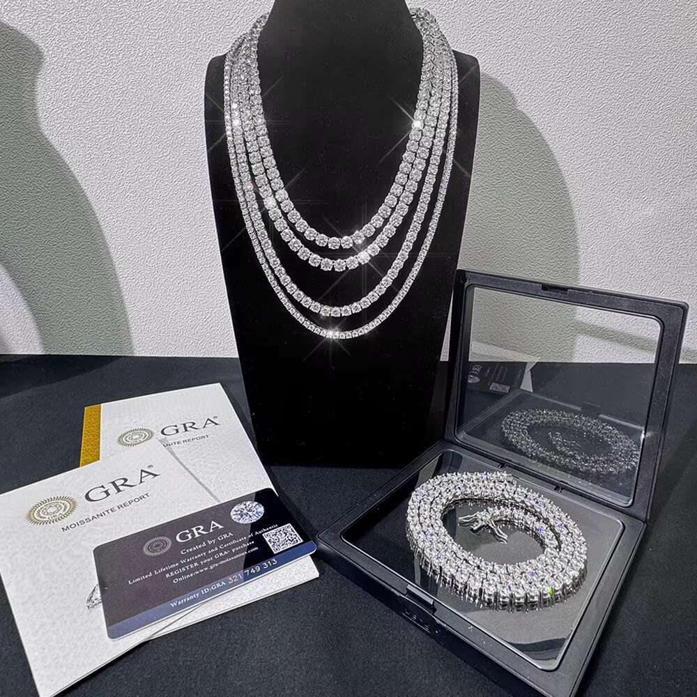 Classic Moissanite Tennis Necklace 4mm 925 Sterling Silver VVS Iced Out Moissanite Tennis Chain