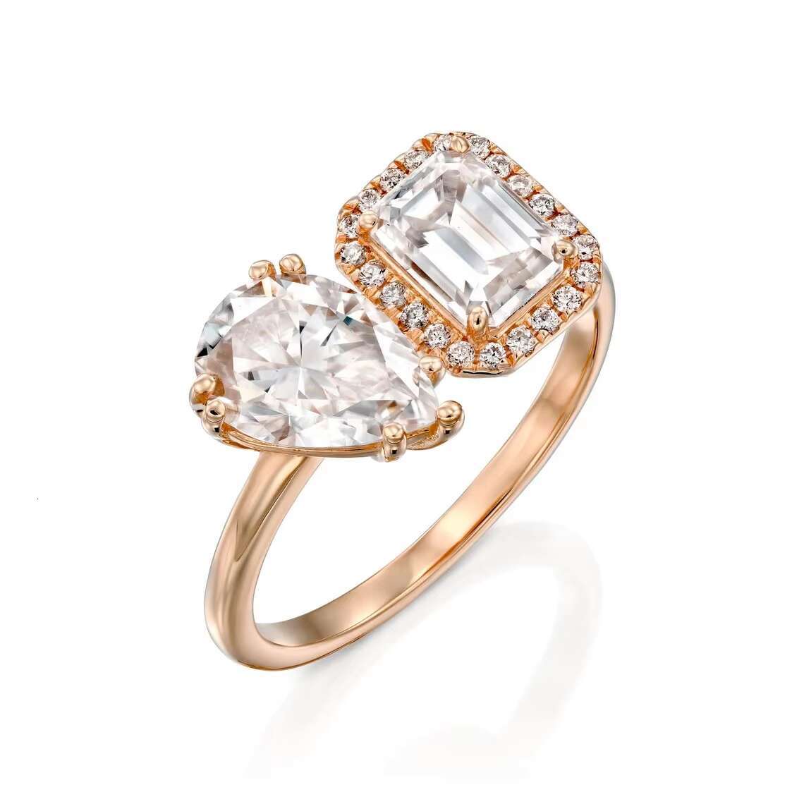 Custom 925 Silver Jewelry Multi Stone Wedding Engagement Toi Et Moi Pear Emerald Cut Moissanite Ring