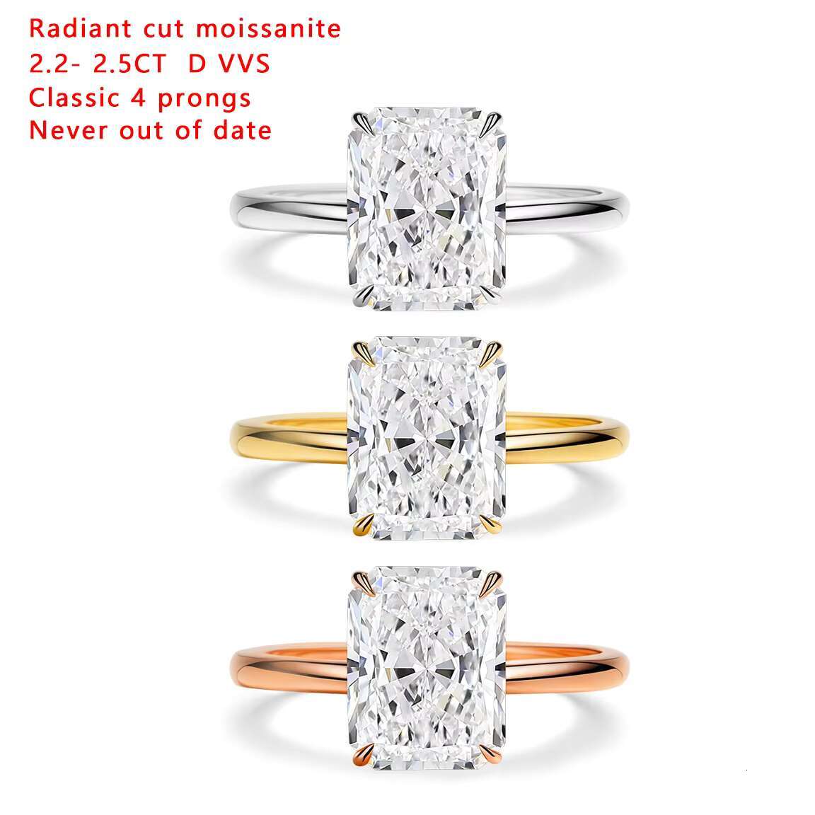 Starsgem Hand Made Jewelry 7*9mm Radiant Cut Moissanite 14k 10k White Gold Moissanite Engagement Ring Women Fine Rings