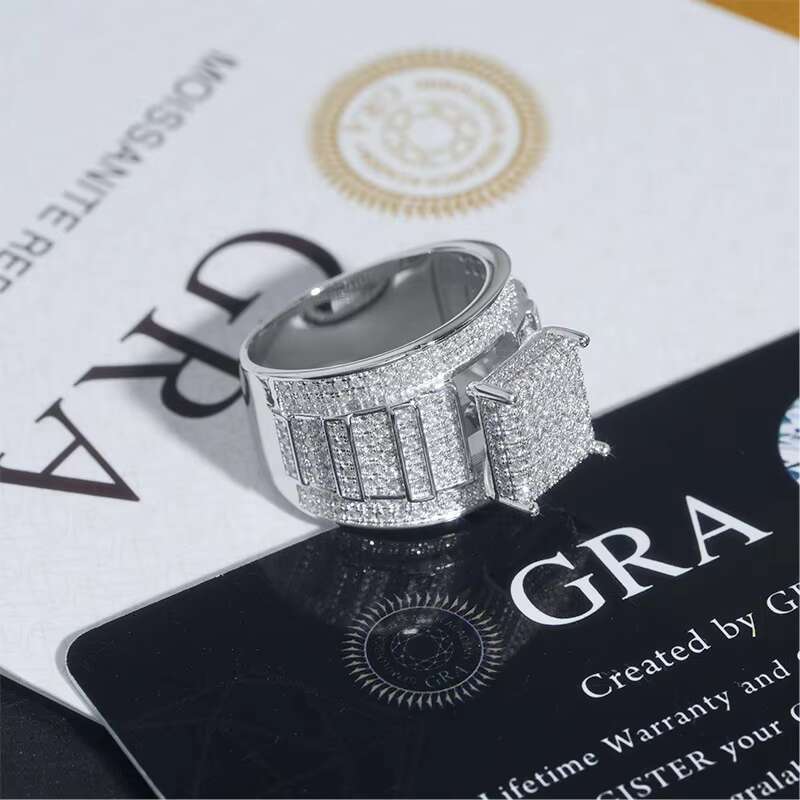 Custom Mens Moissanite Ring Classic Square Wedding Hip Hop Style 925 Silver with GRA Certificate D Color Moissanite Ring