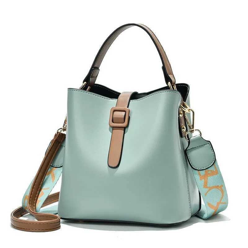 Elegant womens bucket bag with detachable wide shoulder straps sturdy solid color cross body shoulder bagXJ250412