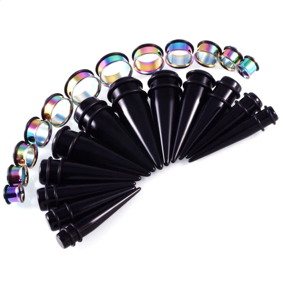 FHJEWE 24 pcs Gauge Kit Stainless Steel Flared Ear Stretching Kit Punk 10mm-20mm Plugs and Tapers Ear Expander Tunnel Gauges Set 250403