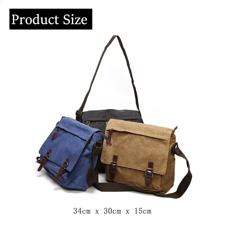 Casual canvas messenger bag mens fashionable retro mens cross body bag laptop bag handbag large capacity shoulder messenger bag mens 250411