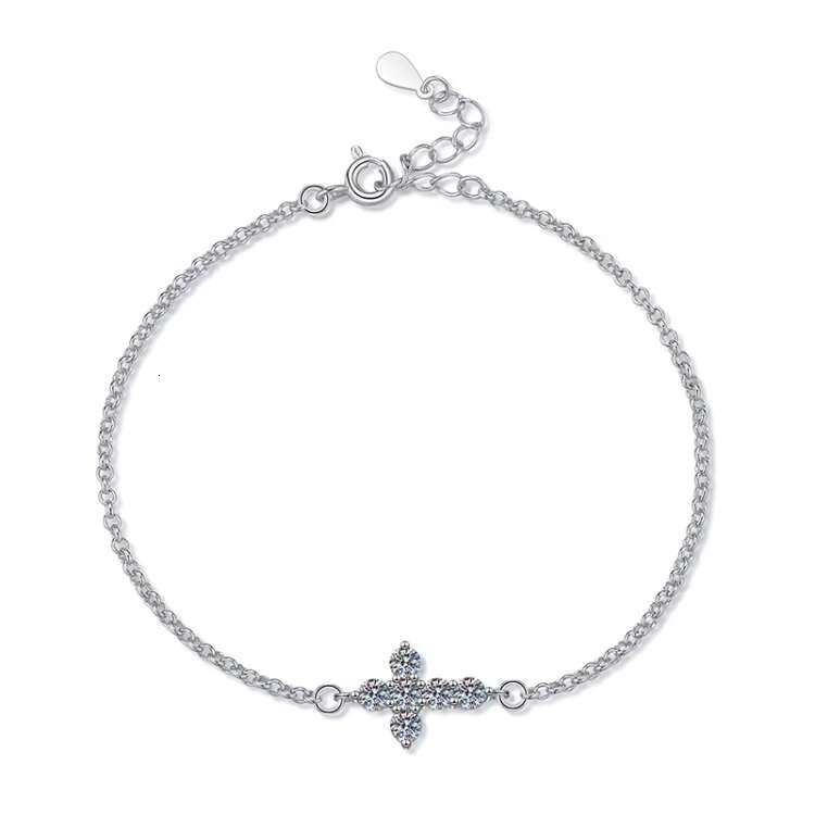 C903 Factory Wholesale S925 Sterling Silver Moissanite D Color 1 Womens Adjustable Cross Bracelet Moissanite