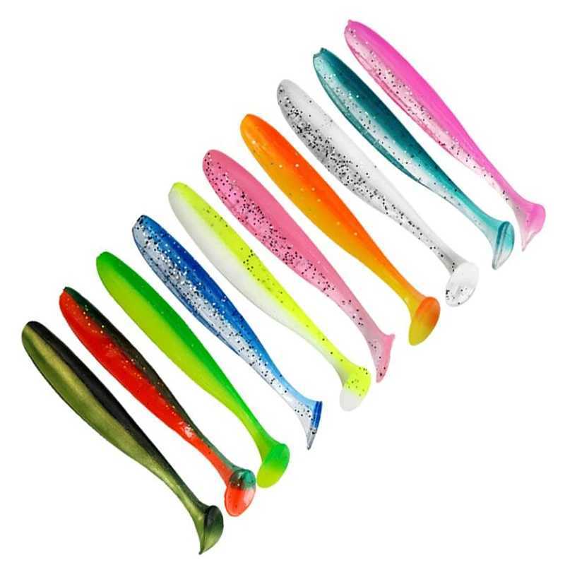 10pcs/Lot Soft Lures 55mm 70mm T Tail Jigging Wobblers Fishing Lure Tackle Double Color Bass Pike Aritificial Silicone Swimbait Z250411