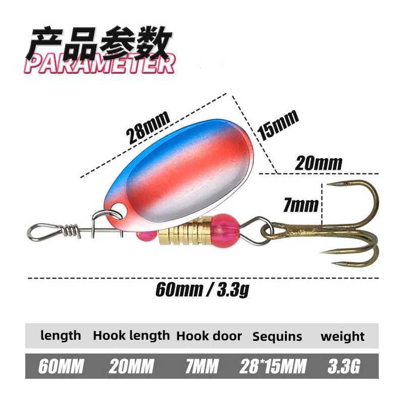 1Set 3.3g Fishing Lure Metal Rotating Sequins Spoon Spinner Hook Artificial Wobbler Hard Bait for Bass Trout Perch Pike Tackle Z250411