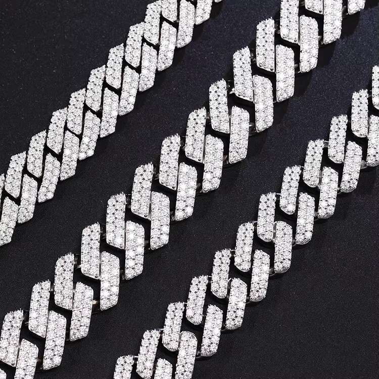 Hip Hop Moissanite Chain 12mm Wide Cuban Link Chain VVS Moissanite Bracelet with GRA Certificate