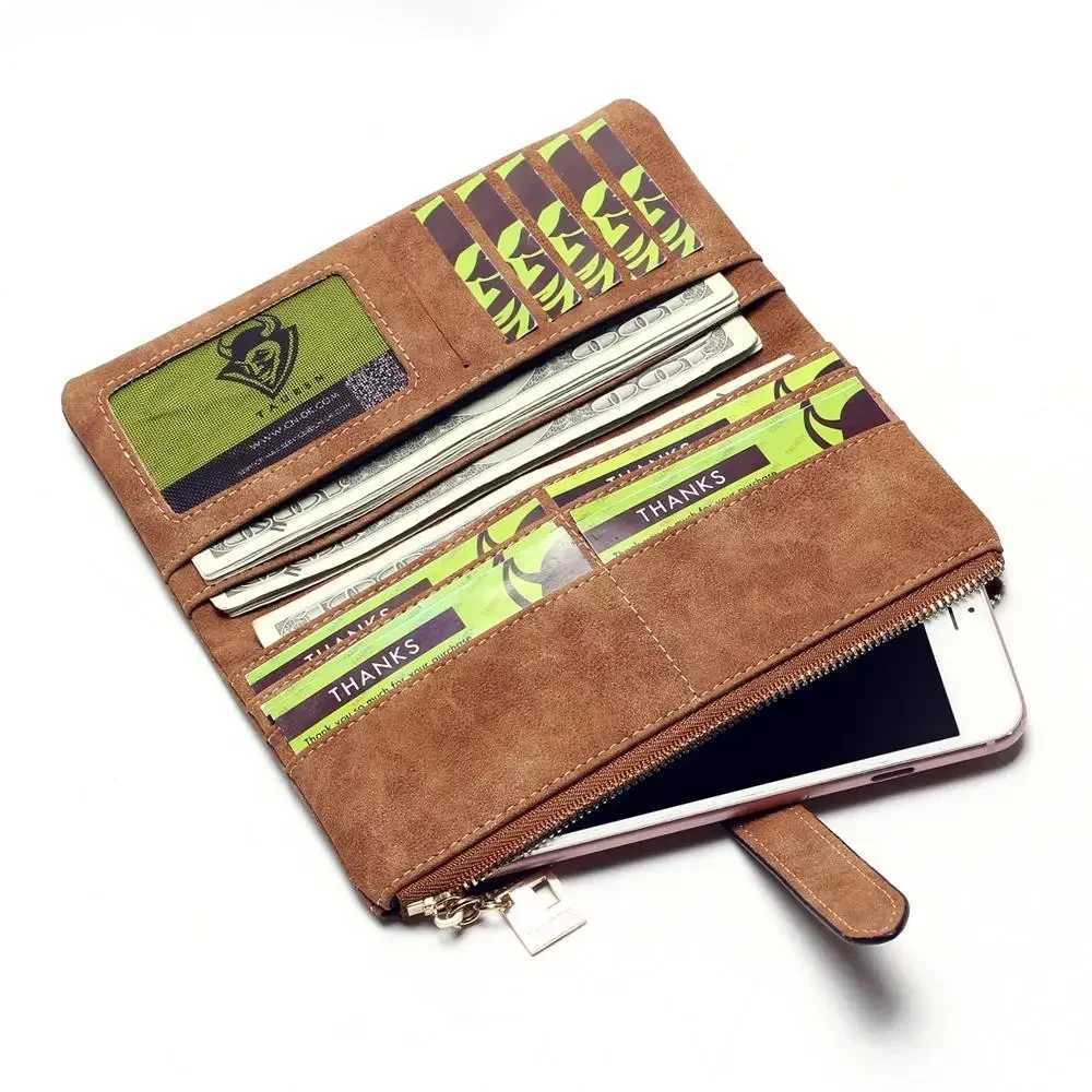 2023 New Womens Wallet Drawstring Nubuck Leather Zipper Long Design Wallet Double Folding Color Clutch Hot Card Bag Z250411