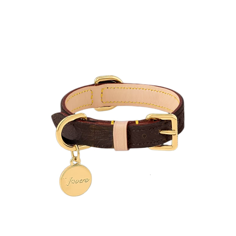 2025 new Leather Dog with Metal Charm, Fashionable Pet Collar for Dogs - Brown, Extra Small
