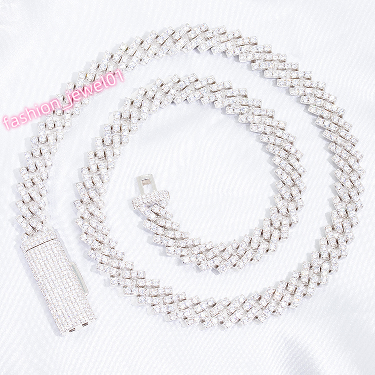 Wu Zhou Customized Hiphop Style Single Row Chain Sterling Silver VVS Top Quality Moissanite Cuban Chain Link for Rapper Jewelry