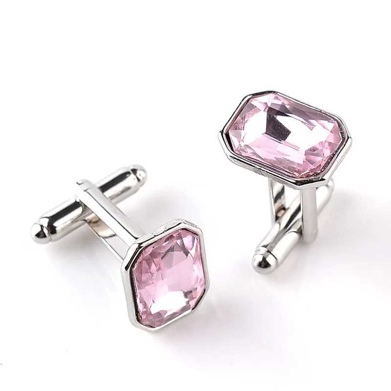 Real stone cufflinks pink blue purple green orange crystal cufflinks mens business cufflinks mens shirt cufflinksT250412
