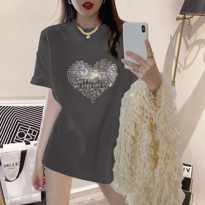 2025 Designer Heart Shaped T-shirt Women's Black Slim Fashion Hot Brick Craft Letter Half Sleeve Top Love Letter Romantic Women's Short Slee