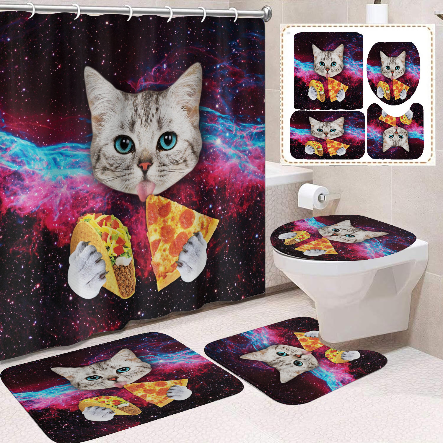 YL-37693 Customized 3D High-Definition Digital Printed Polyester Waterproof and Mildew-Proof Shower Curtain Set