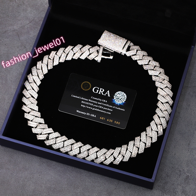 Yu Ying New Design Mixed Baguette and Round Moissanite Cuban Chain 925 Silver Necklace Hip Hop Cuban Link Chain Jewelry