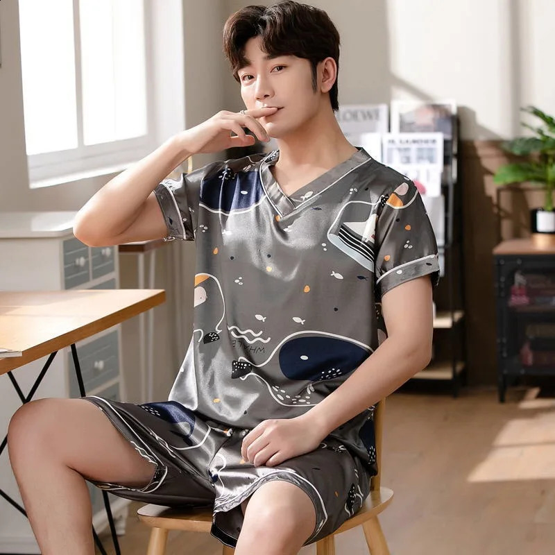 Pullover Silk Mens Summer Mens Pajamas with Shorts Casual Top Mens Pajamas 250411