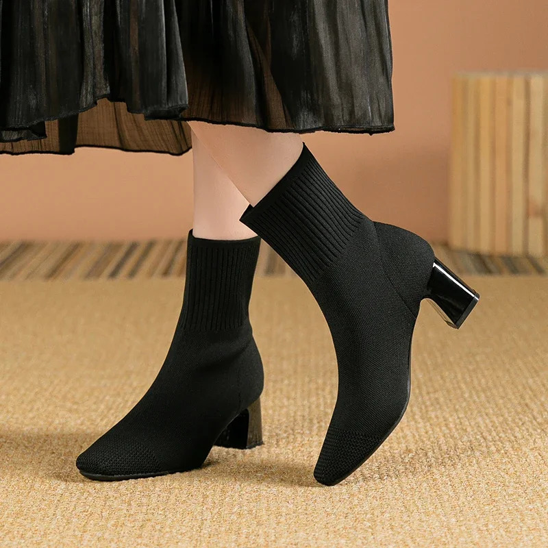 Womens boots large fashionable knitted non slip rubber sole boots heel height 5cm 250411