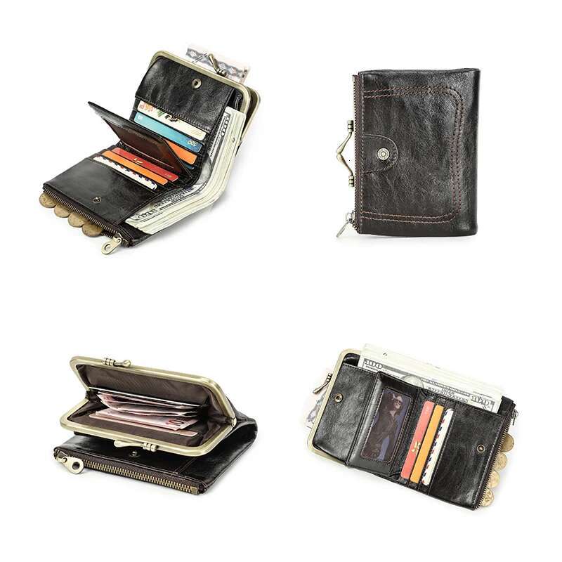 Fashion wallets for women Wallet Genuine Leather Small Ladies Wallets RFID Metal Frame Design Female Zipper Coin Purse Card Holder
