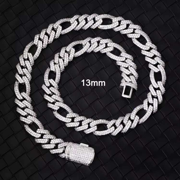 RTS 13mm Cuban Baguette Moissanite Diamond Chain with GRA Credential S925 Cuban Link Chain