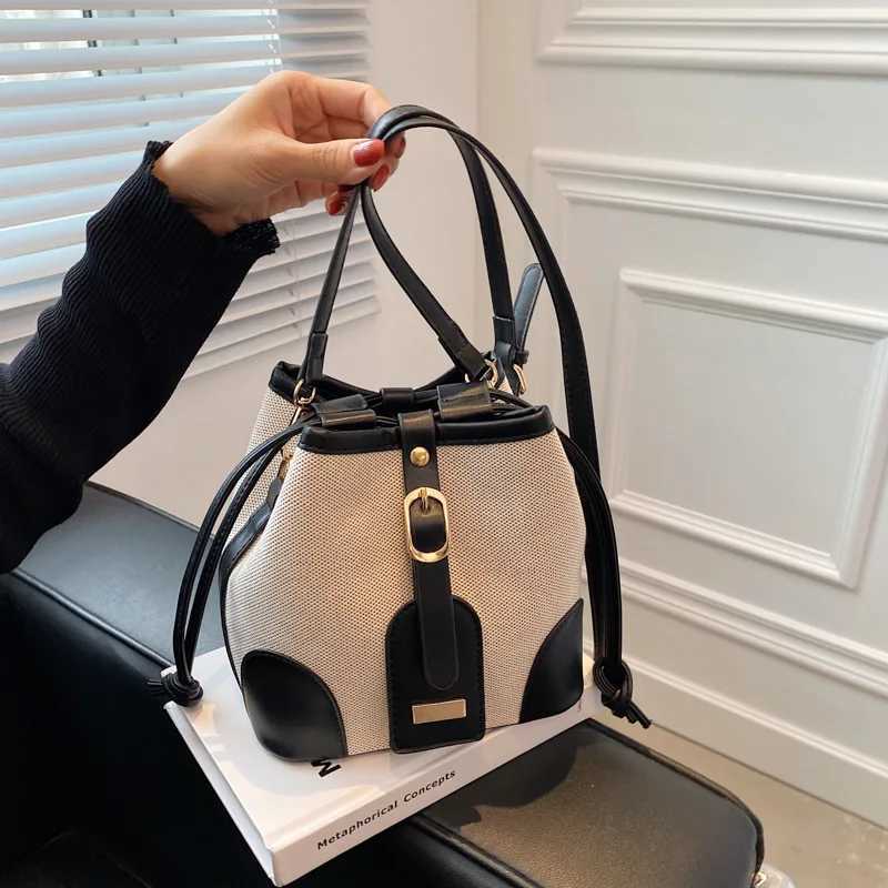 Cl colored bucket bag womens bag 2024 summer trendy Fi shoulder bag canvas splicing Korean texture cross bagXJ250412
