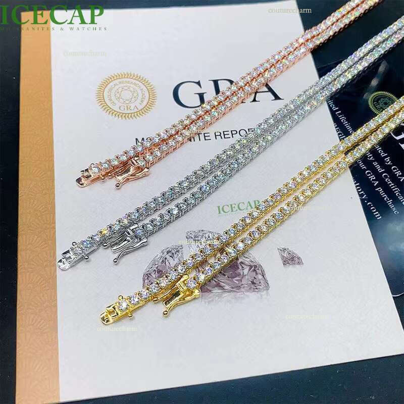 Fine Jewelry Round Cut VVS Moissanite Sier Dia Mossinate Tennis Chain Necklace Ice Hiphop k