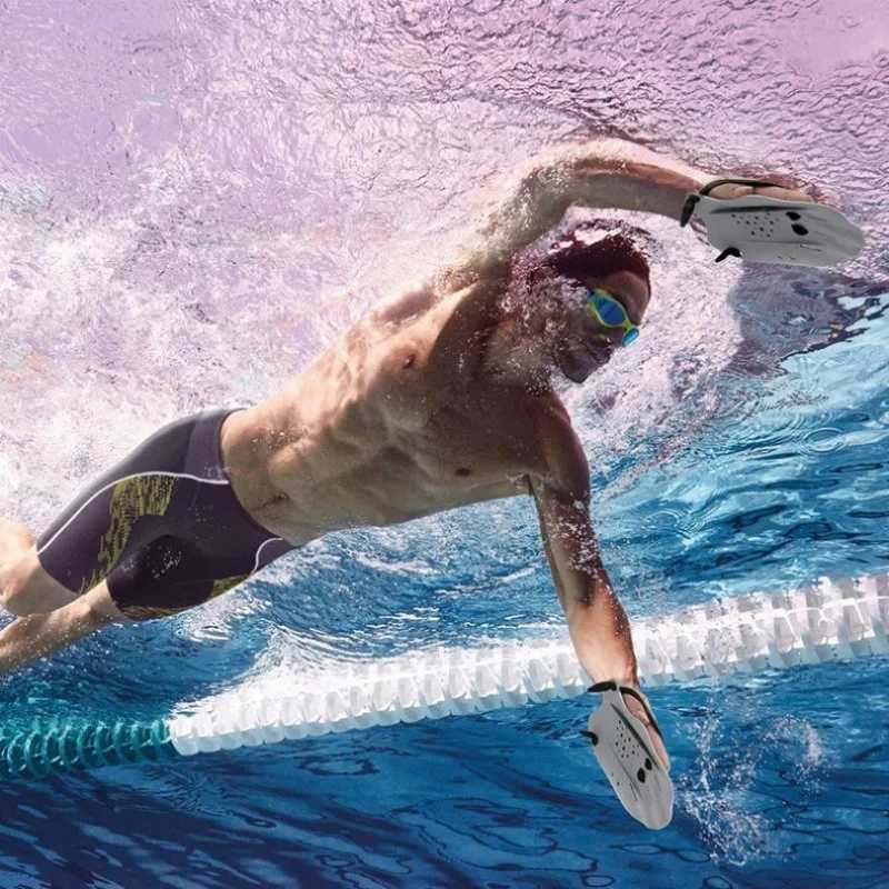 Swimming Pool Exercise Finger Professional Training Hand Mesh Gloves Silicone Swimming Finger Flip Mens Childrens Paddle EquipmentY250412