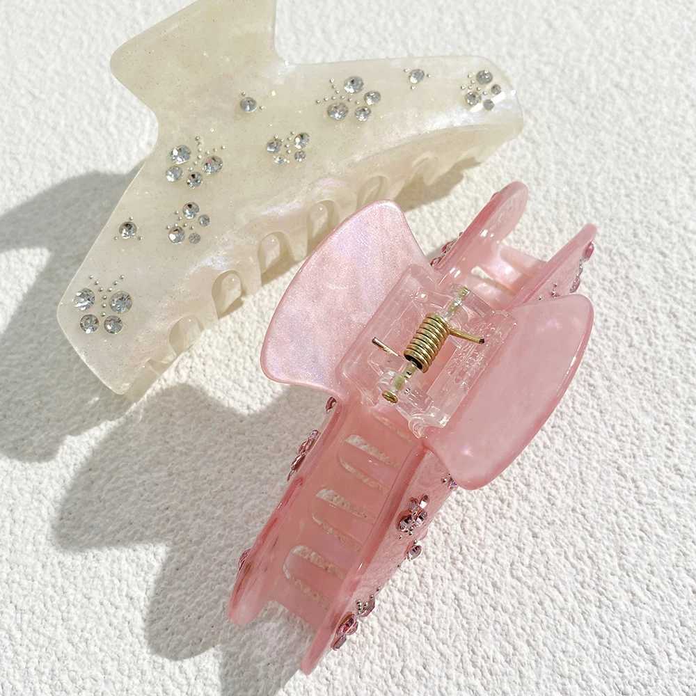 Luxury gradient star shaped rhinestone butterfly hair clip oversized pink and white geometric hair clip claws Y2504012