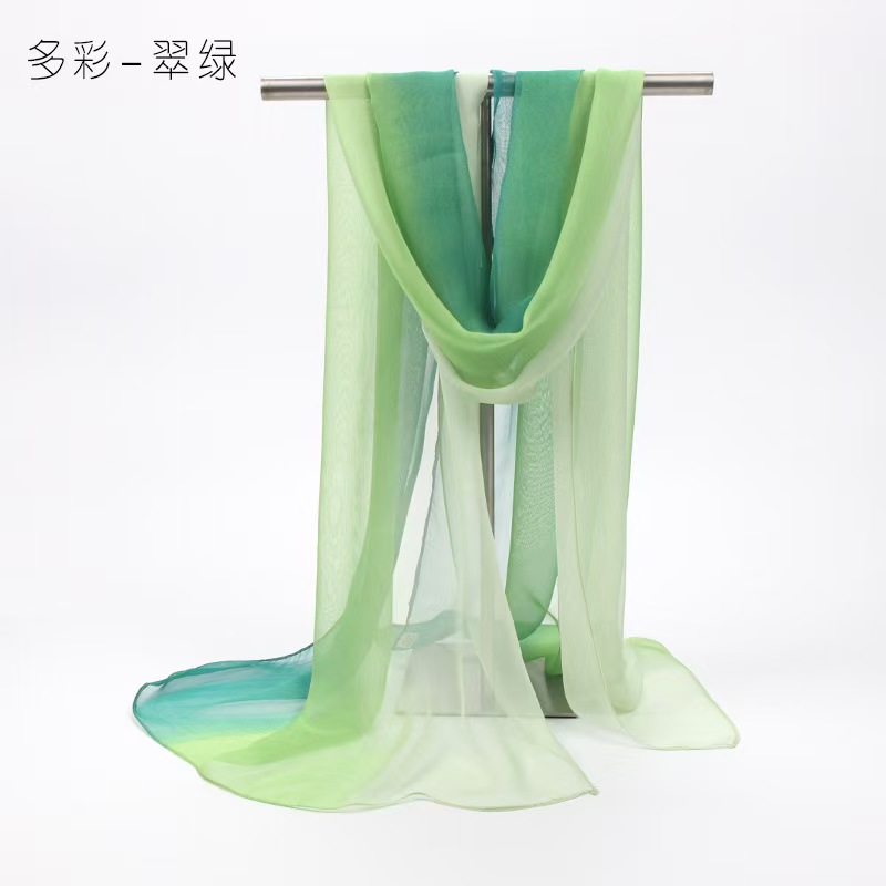 K374 Gradient solid color ladies Korean chiffon scarf spring and summer thin warm sunscreen shawl versatile long narrow silk scarf