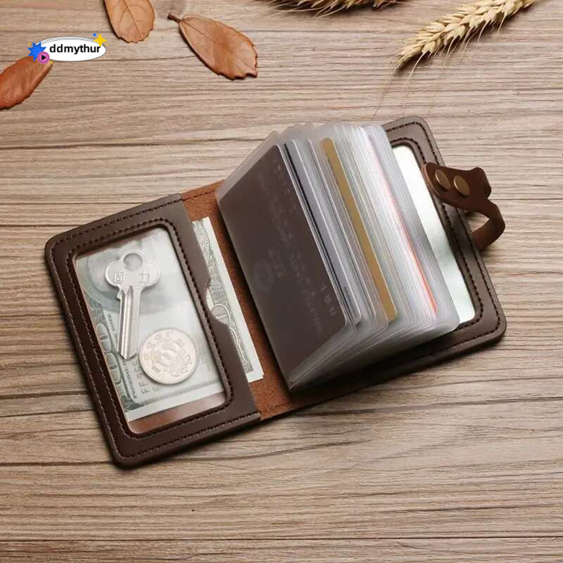 Men's Leather Bag Large Capacity Vintage Hasp Anti-theft Bank Credit Holder Case Translucent Business Card Wallet ddmythur