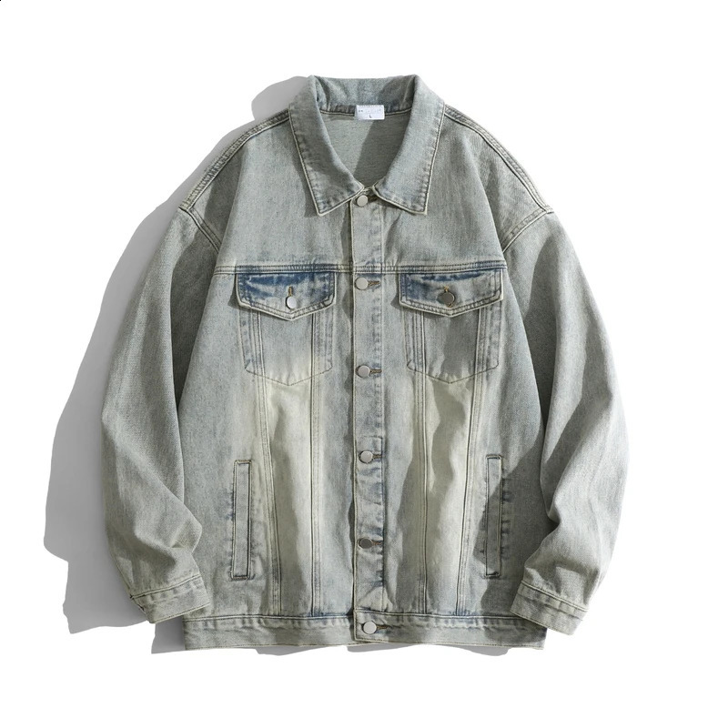 TRAF Tool Denim Jacket Mens Spring and Autumn American Retro Loose Spring Denim Jacket Couple Collar Jacket 250411