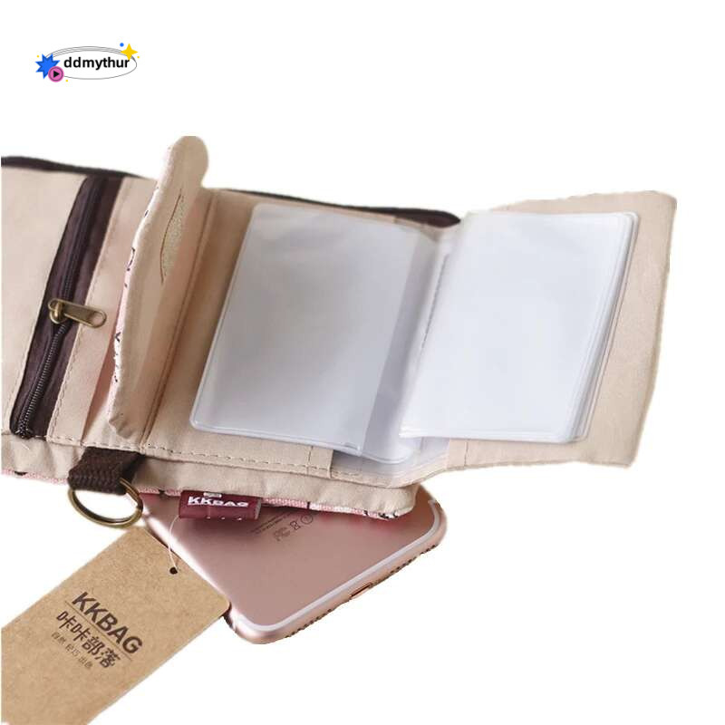Handmade Three Fold Fabric Wallet Women Men Simple Short Zipper Purses for Teens Personality Multi-function Key Bag Card Holder ddmythur